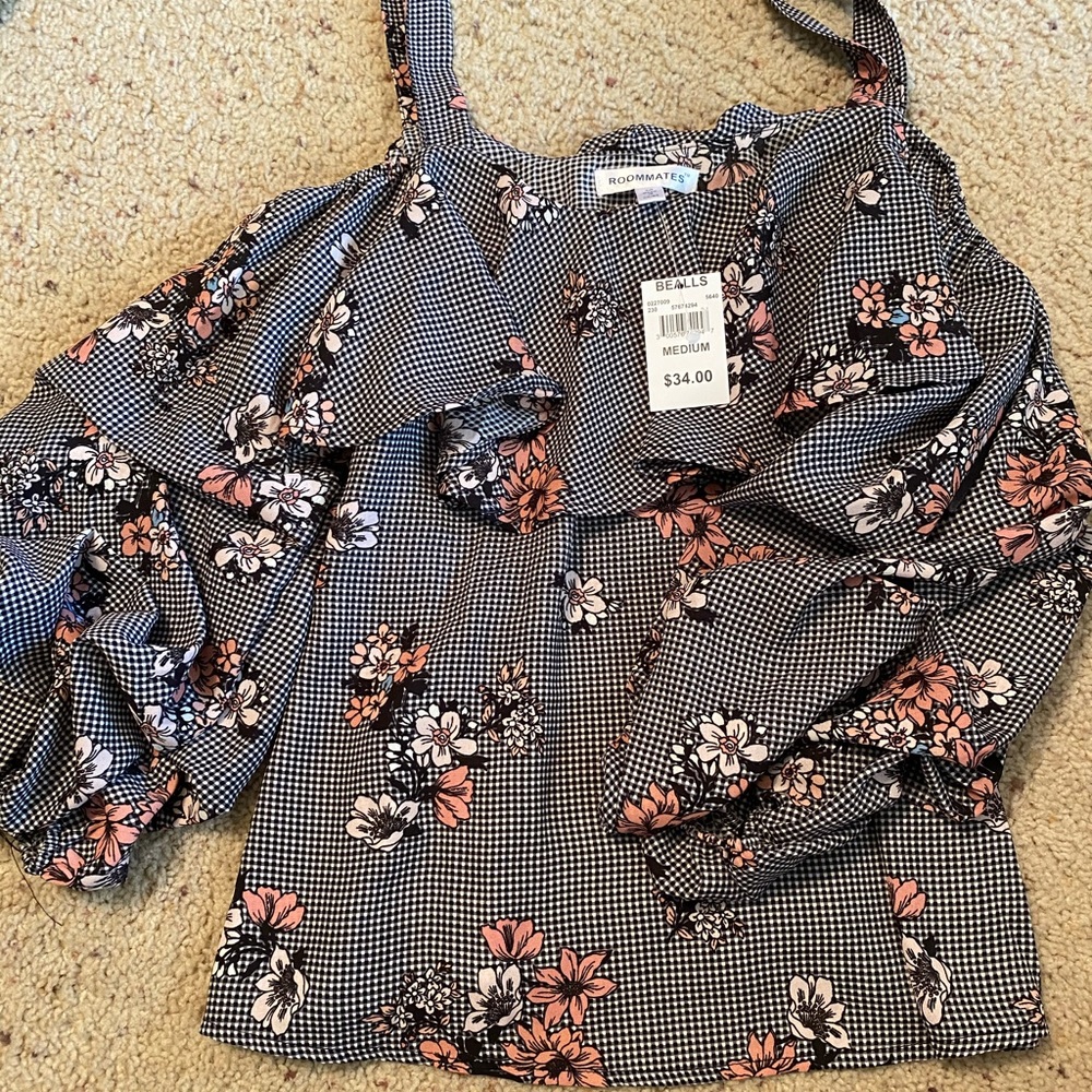 Black floral ruffle top